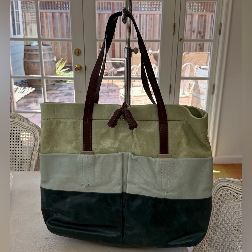 Maliparmi Green Colorblock Leather Tote with Brown Straps